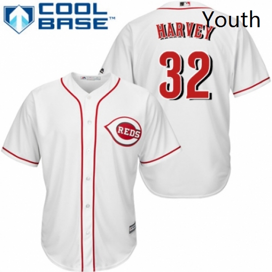 Youth Majestic Cincinnati Reds 32 Matt Harvey Authentic White Home Cool Base MLB Jersey