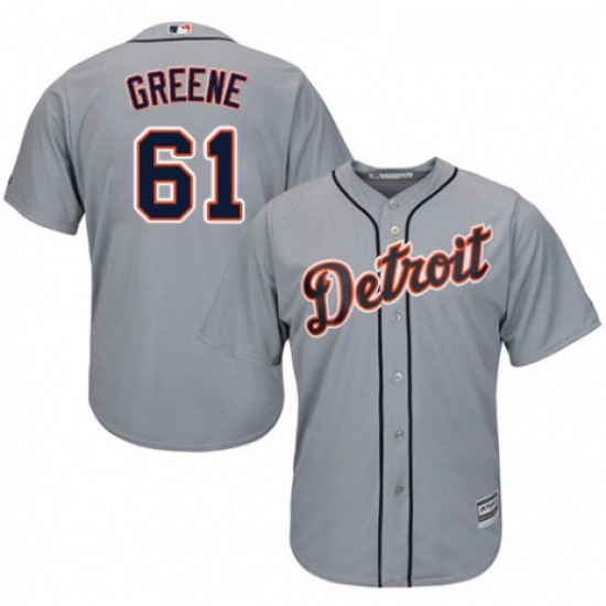 Youth Majestic Detroit Tigers 61 Shane Greene Replica Grey Road Cool Base MLB Jersey