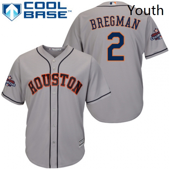 Youth Majestic Houston Astros 2 Alex Bregman Replica Grey Road 2017 World Series Champions Cool Base