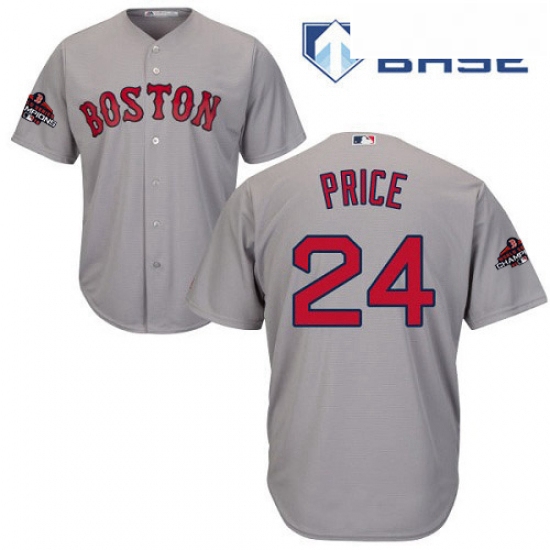 Youth Majestic Boston Red Sox 24 David Price Authentic Grey Road Cool Base 2018 World Series Champio