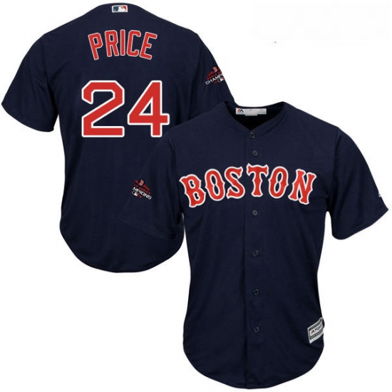 Youth Majestic Boston Red Sox 24 David Price Authentic Navy Blue Alternate Road Cool Base 2018 World