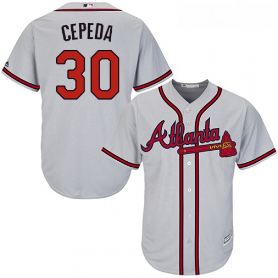 Youth Majestic Atlanta Braves 30 Orlando Cepeda Replica Grey Road Cool Base MLB Jersey