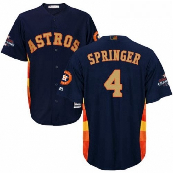 Youth Majestic Houston Astros 4 George Springer Authentic Navy Blue Alternate 2018 Gold Program Cool