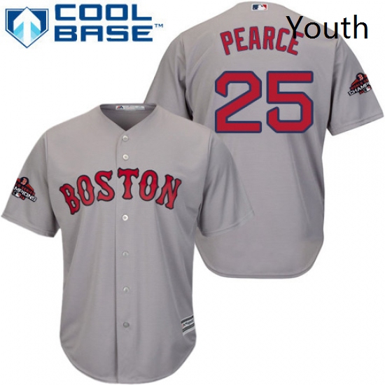 Youth Majestic Boston Red Sox 25 Steve Pearce Authentic Grey Road Cool Base 2018 World Series Champi