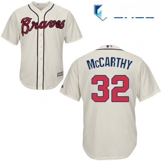 Youth Majestic Atlanta Braves 32 Brandon McCarthy Authentic Cream Alternate 2 Cool Base MLB Jersey