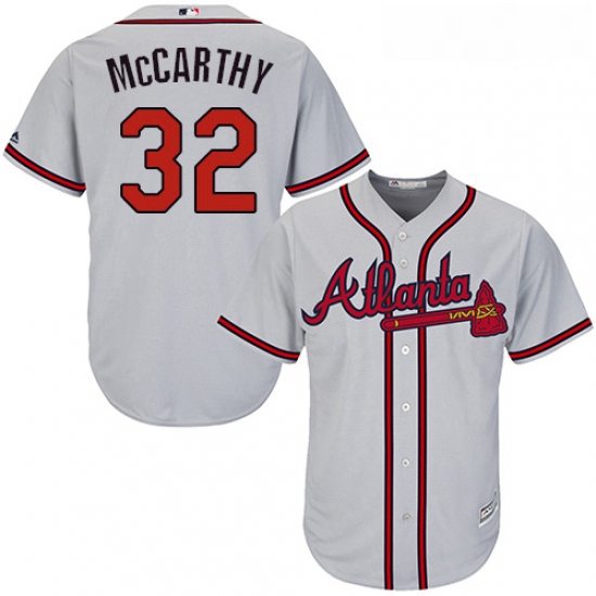 Youth Majestic Atlanta Braves 32 Brandon McCarthy Authentic Grey Road Cool Base MLB Jersey