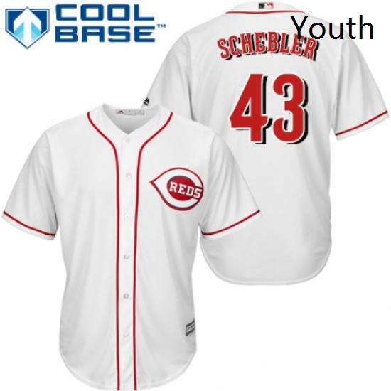 Youth Majestic Cincinnati Reds 43 Scott Schebler Authentic White Home Cool Base MLB Jersey