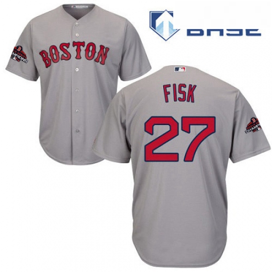 Youth Majestic Boston Red Sox 27 Carlton Fisk Authentic Grey Road Cool Base 2018 World Series Champi