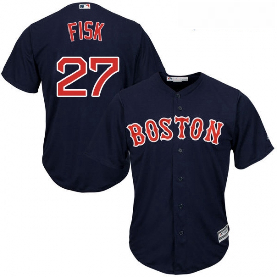 Youth Majestic Boston Red Sox 27 Carlton Fisk Authentic Navy Blue Alternate Road Cool Base MLB Jerse