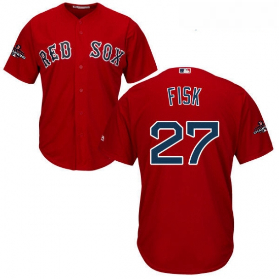 Youth Majestic Boston Red Sox 27 Carlton Fisk Authentic Red Alternate Home Cool Base 2018 World Seri