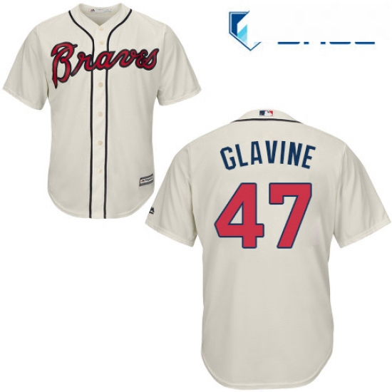 Youth Majestic Atlanta Braves 47 Tom Glavine Authentic Cream Alternate 2 Cool Base MLB Jersey