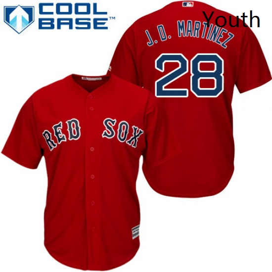 Youth Majestic Boston Red Sox 28 J D Martinez Authentic Red Alternate Home Cool Base MLB Jersey