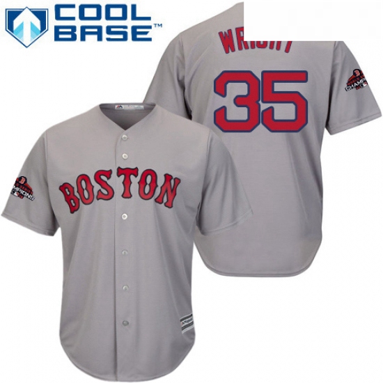 Youth Majestic Boston Red Sox 35 Steven Wright Authentic Grey Road Cool Base 2018 World Series Champ