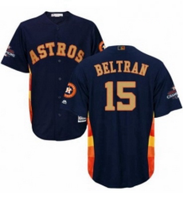 Youth Majestic Houston Astros 15 Carlos Beltran Authentic Navy Blue Alternate 2018 Gold Program Cool