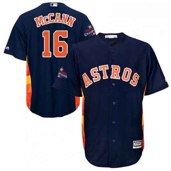 Youth Majestic Houston Astros 16 Brian McCann Authentic Navy Blue Alternate 2017 World Series Champi