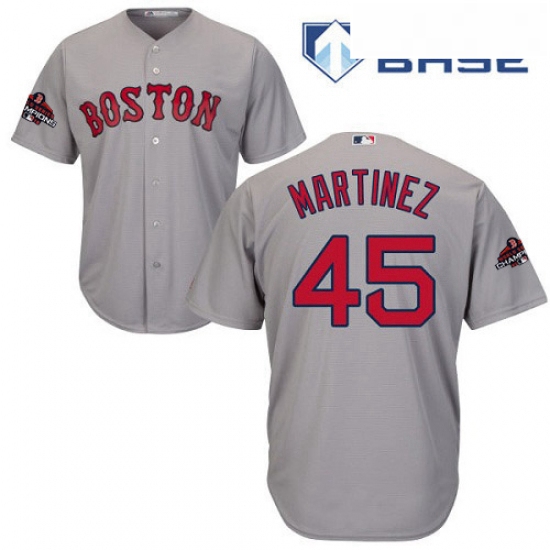 Youth Majestic Boston Red Sox 45 Pedro Martinez Authentic Grey Road Cool Base 2018 World Series Cham