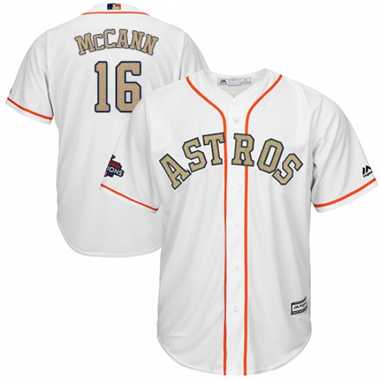 Youth Majestic Houston Astros 16 Brian McCann Authentic White 2018 Gold Program Cool Base MLB Jersey