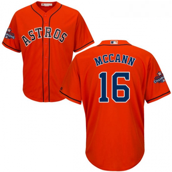 Youth Majestic Houston Astros 16 Brian McCann Replica Orange Alternate 2017 World Series Champions C