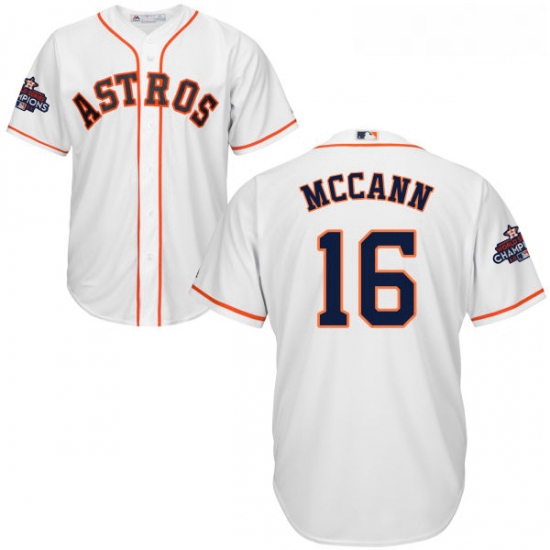 Youth Majestic Houston Astros 16 Brian McCann Replica White Home 2017 World Series Champions Cool Ba