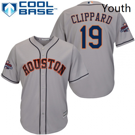 Youth Majestic Houston Astros 19 Tyler Clippard Authentic Grey Road 2017 World Series Champions Cool