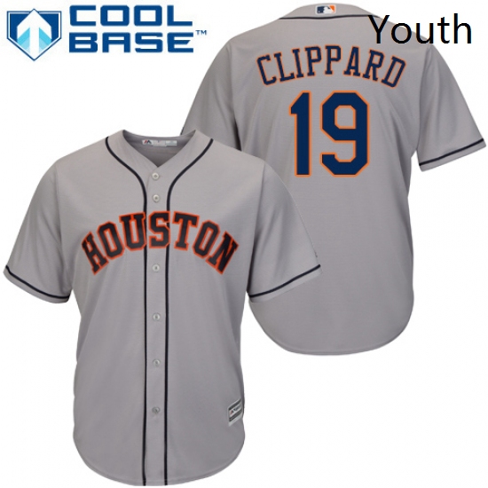 Youth Majestic Houston Astros 19 Tyler Clippard Authentic Grey Road Cool Base MLB Jersey