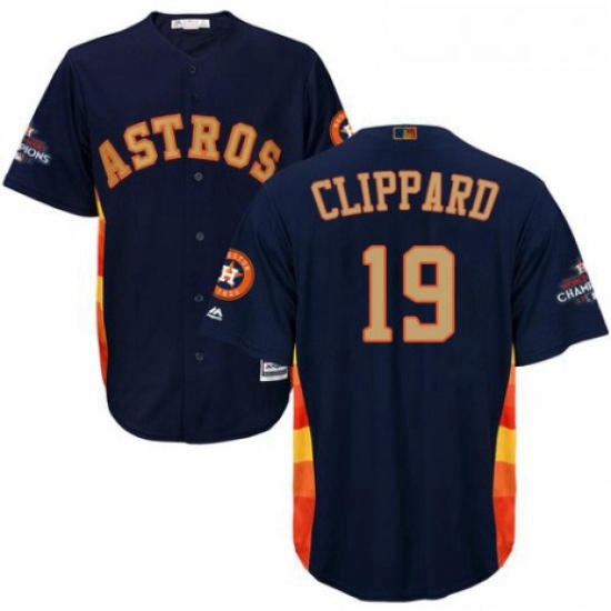 Youth Majestic Houston Astros 19 Tyler Clippard Authentic Navy Blue Alternate 2018 Gold Program Cool