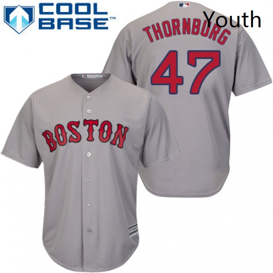 Youth Majestic Boston Red Sox 47 Tyler Thornburg Authentic Grey Road Cool Base 2018 World Series Cha