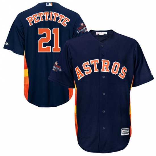 Youth Majestic Houston Astros 21 Andy Pettitte Authentic Navy Blue Alternate 2017 World Series Champ