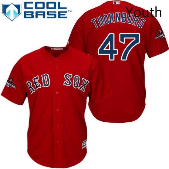 Youth Majestic Boston Red Sox 47 Tyler Thornburg Authentic Red Alternate Home Cool Base 2018 World S