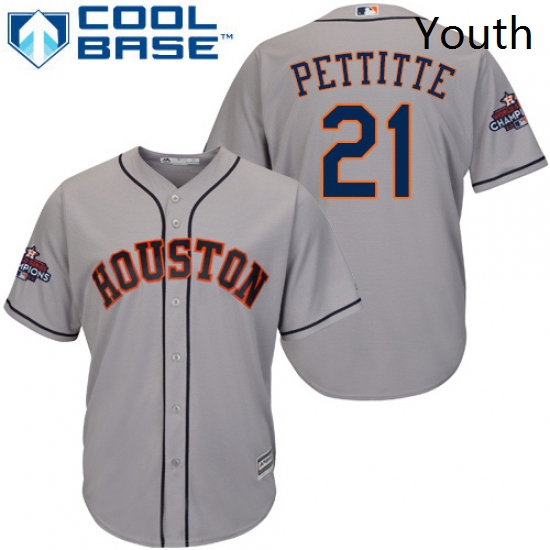 Youth Majestic Houston Astros 21 Andy Pettitte Replica Grey Road 2017 World Series Champions Cool Ba