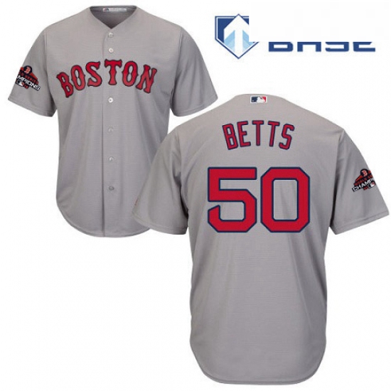 Youth Majestic Boston Red Sox 50 Mookie Betts Authentic Grey Road Cool Base 2018 World Series Champi