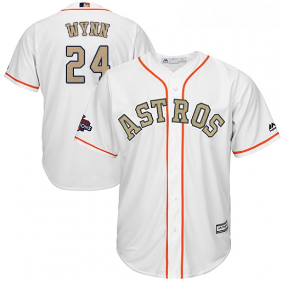 Youth Majestic Houston Astros 24 Jimmy Wynn Authentic White 2018 Gold Program Cool Base MLB Jersey