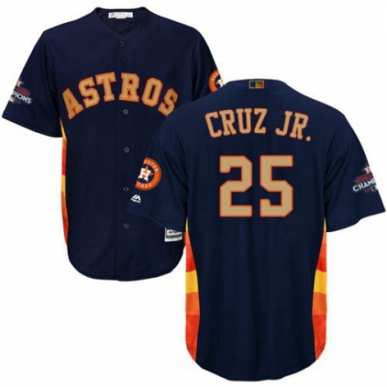 Youth Majestic Houston Astros 25 Jose Cruz Jr Authentic Navy Blue Alternate 2018 Gold Program Cool B