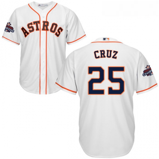 Youth Majestic Houston Astros 25 Jose Cruz Jr Replica White Home 2017 World Series Champions Cool Ba