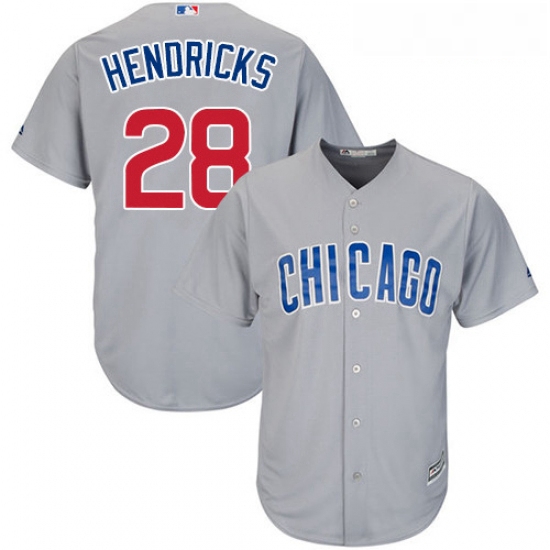 Youth Majestic Chicago Cubs 28 Kyle Hendricks Replica Grey Road Cool Base MLB Jersey