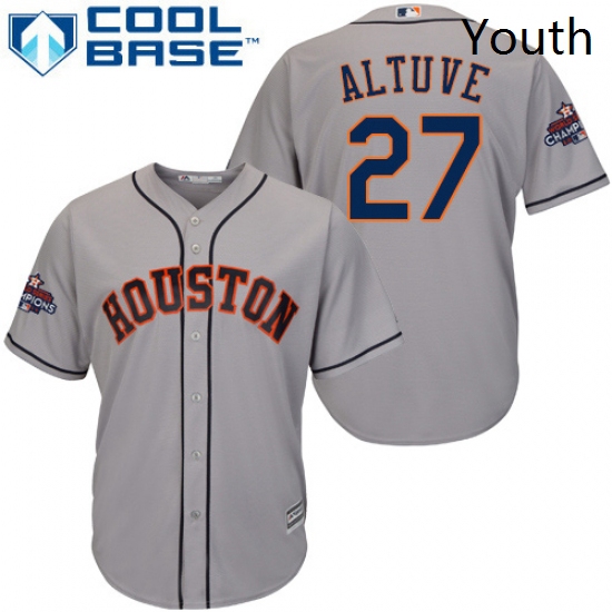 Youth Majestic Houston Astros 27 Jose Altuve Authentic Grey Road 2017 World Series Champions Cool Ba