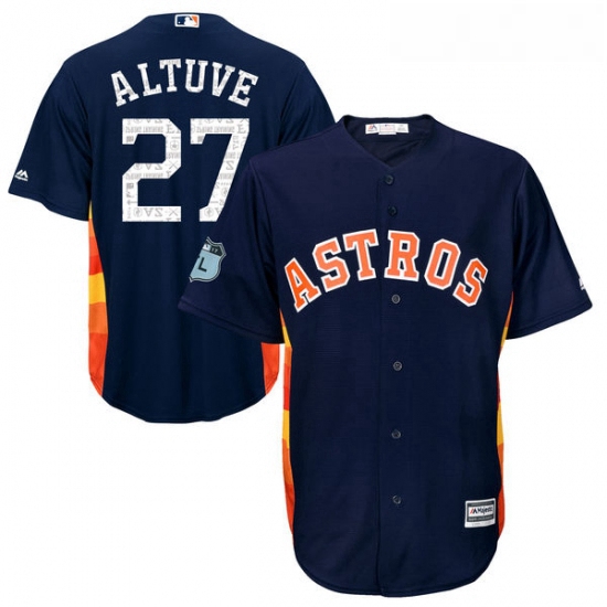 Youth Majestic Houston Astros 27 Jose Altuve Authentic Navy Blue 2017 Spring Training Cool Base MLB 