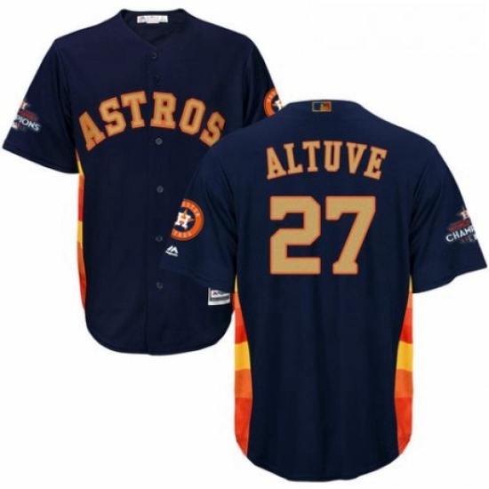 Youth Majestic Houston Astros 27 Jose Altuve Authentic Navy Blue Alternate 2018 Gold Program Cool Ba