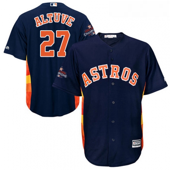 Youth Majestic Houston Astros 27 Jose Altuve Replica Navy Blue Alternate 2017 World Series Champions