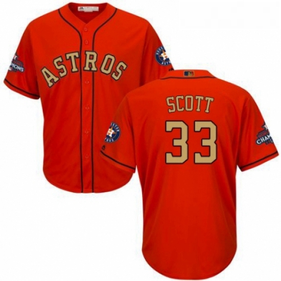 Youth Majestic Houston Astros 33 Mike Scott Authentic Orange Alternate 2018 Gold Program Cool Base M