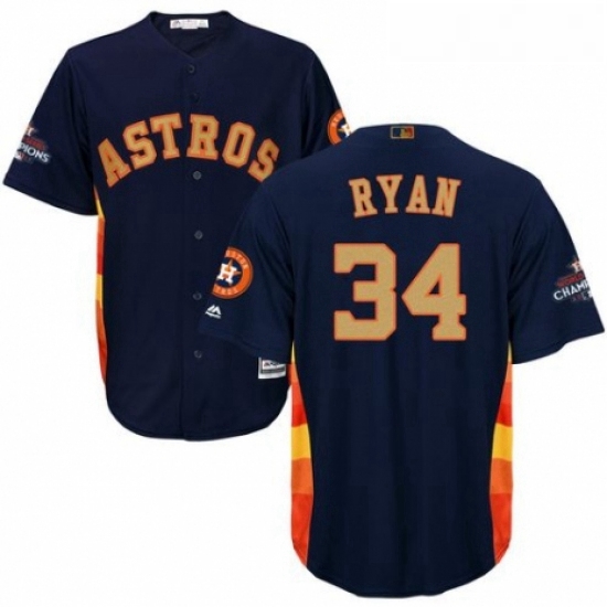 Youth Majestic Houston Astros 34 Nolan Ryan Authentic Navy Blue Alternate 2018 Gold Program Cool Bas