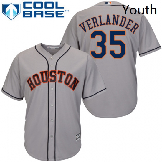 Youth Majestic Houston Astros 35 Justin Verlander Authentic Grey Road Cool Base MLB Jersey