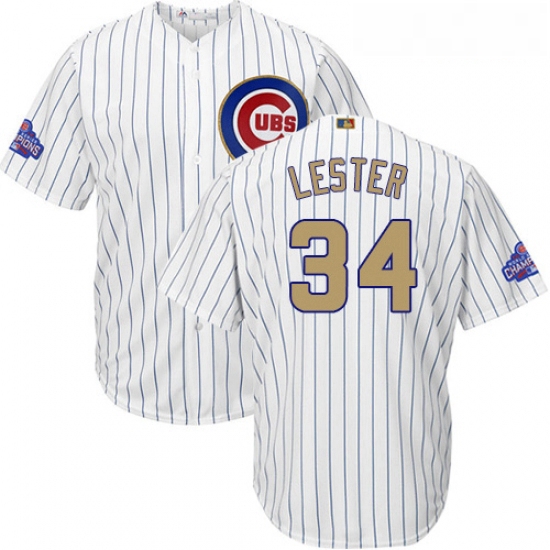 Youth Majestic Chicago Cubs 34 Jon Lester Authentic White 2017 Gold Program Cool Base MLB Jersey