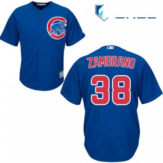 Youth Majestic Chicago Cubs 38 Carlos Zambrano Authentic Royal Blue Alternate Cool Base MLB Jersey