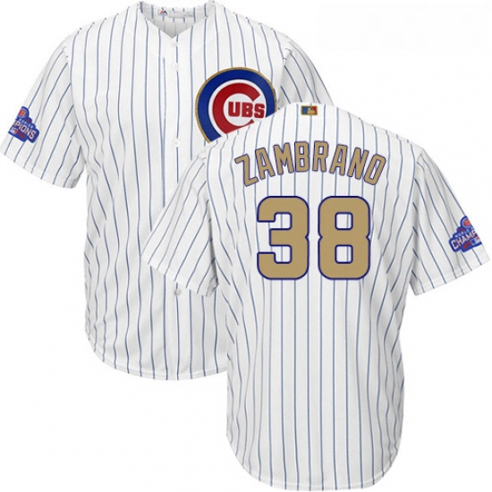 Youth Majestic Chicago Cubs 38 Carlos Zambrano Authentic White 2017 Gold Program Cool Base MLB Jerse