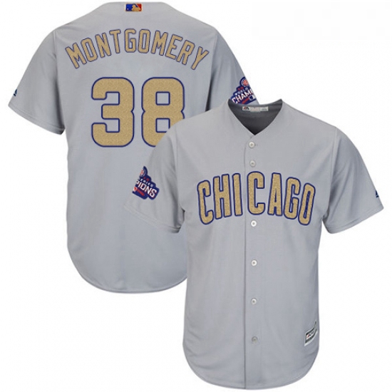 Youth Majestic Chicago Cubs 38 Mike Montgomery Authentic Gray 2017 Gold Champion Cool Base MLB Jerse