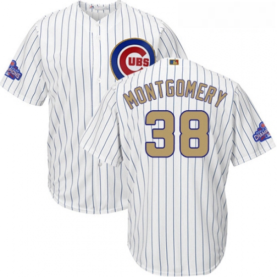 Youth Majestic Chicago Cubs 38 Mike Montgomery Authentic White 2017 Gold Program Cool Base MLB Jerse