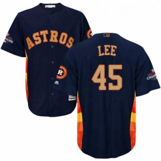 Youth Majestic Houston Astros 45 Carlos Lee Authentic Navy Blue Alternate 2018 Gold Program Cool Bas