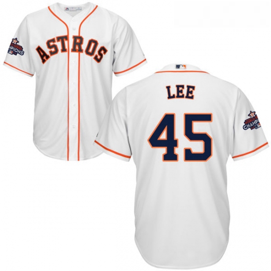 Youth Majestic Houston Astros 45 Carlos Lee Replica White Home 2017 World Series Champions Cool Base