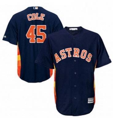 Youth Majestic Houston Astros 45 Gerrit Cole Authentic Navy Blue Alternate Cool Base MLB Jersey